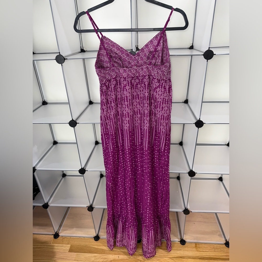 American Eagle Spaghetti Strap Floral Print Purple Maxi Dress Size 6 - Picture 4 of 6